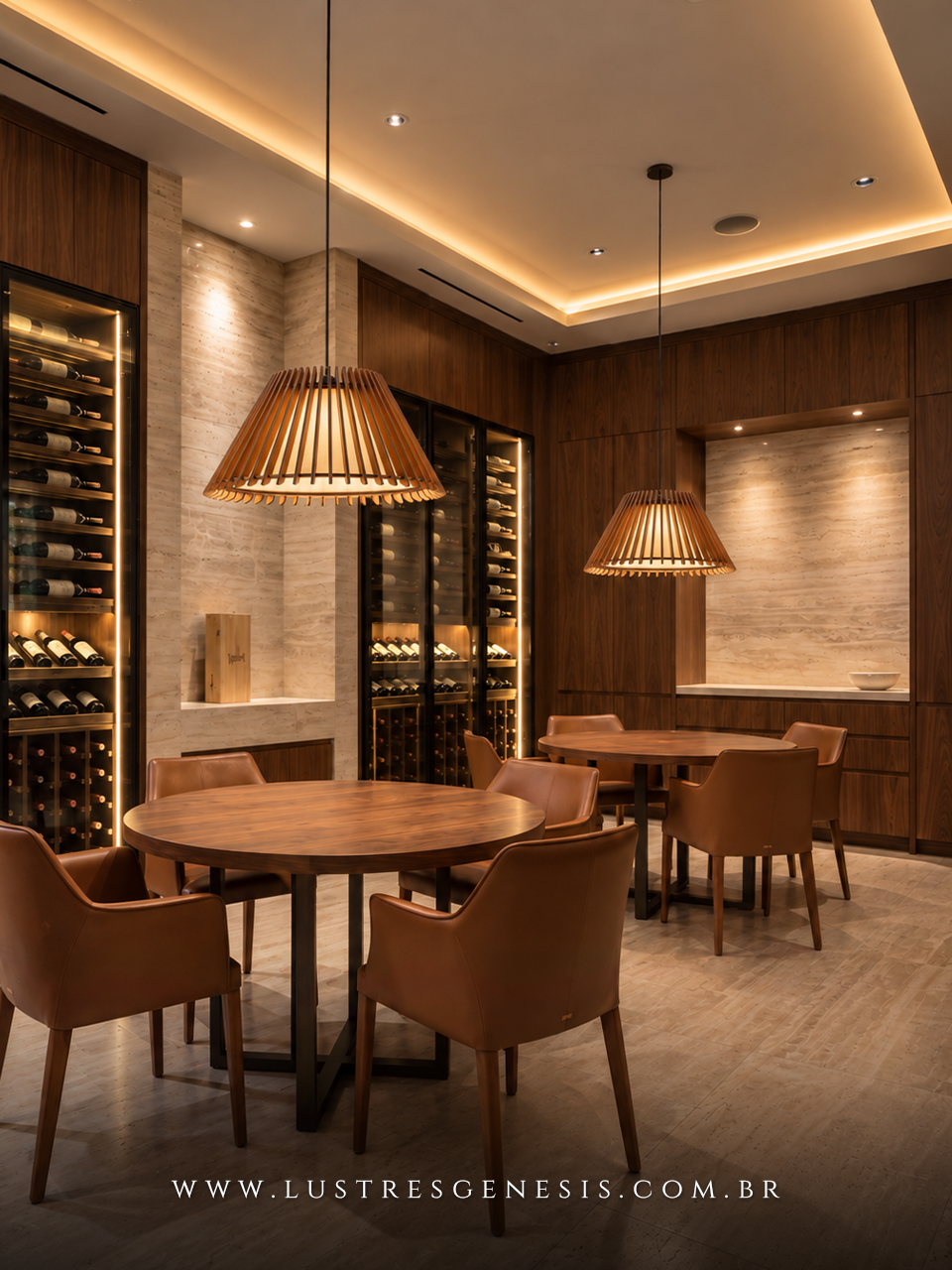 Lustre Pendente LED Madeira Aroeira LMC648 Ø60cm, Mesa Sala de Jantar, Bancada Area Gourmet, Sala de Estar, Quartos